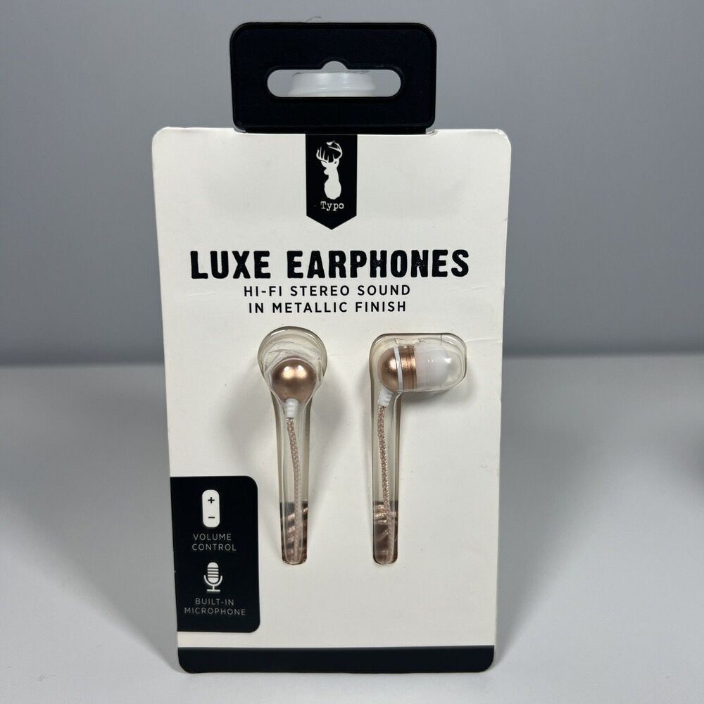 Typo Luxe Metallic Rose Gold Earphones HI-FI Stereo Sound Volume & Microphone